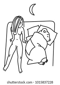 bear and woman, vector illustration