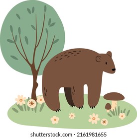 bear woodland animal illustration, forest vector clipart, sublimation designs images, baby shower clip art