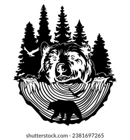 Bear and Woodland, Hand Drawn, Vector, Illustration