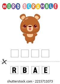 Bear Word scramble . Educational game for kids. English language spelling worksheet for preschool children