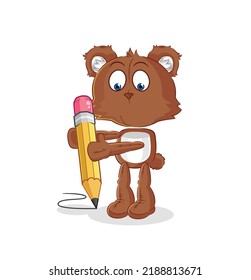 the bear write with pencil. cartoon mascot vector