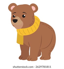 Oso con bufanda amarilla de invierno. Ilustración vectorial