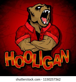 A bear-bully on a red background.