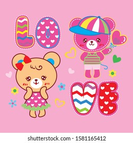 BEAR/CUTE/LOVE/KIDS/CARTOON/LADIES Design For Tshirt Vector Illustration