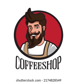 BEARD BARISTA COFFEESHOP MASCOT LOGO