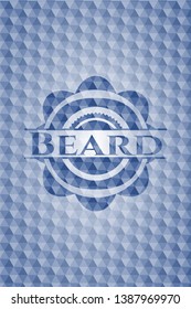 Beard blue emblem or badge with abstract geometric pattern background. Vector Illustration. Detailed.