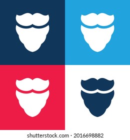 Beard blue and red four color minimal icon set