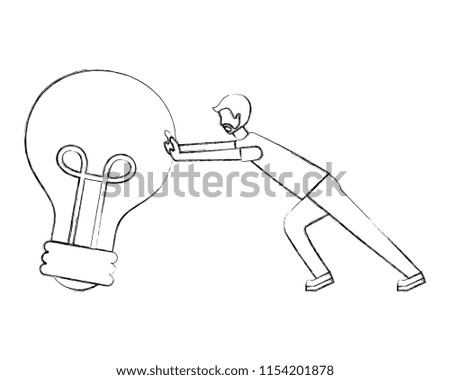 beard businessman pushing light bulb creativity