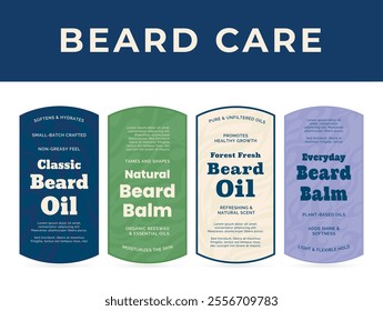 Beard care labels that offer classic oil, natural balm and fresh forest oil that aim to moisturize and improve the health and appearance of the beard.