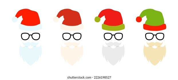 Beard with christmas hat and glasses on white background