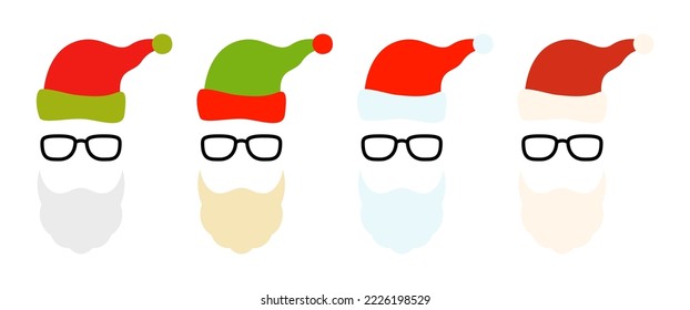 Beard with christmas hat and glasses on white background