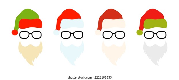 Beard with christmas hat and glasses on white background