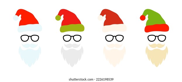 Beard with christmas hat and glasses on white background