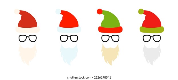 Beard with christmas hat and glasses on white background