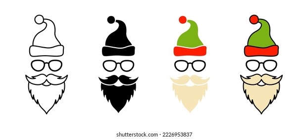 Beard with christmas hat and glasses on white background