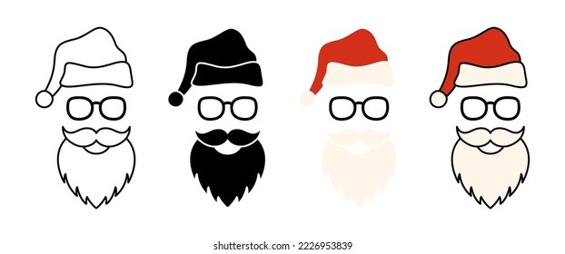 Beard with christmas hat and glasses on white background