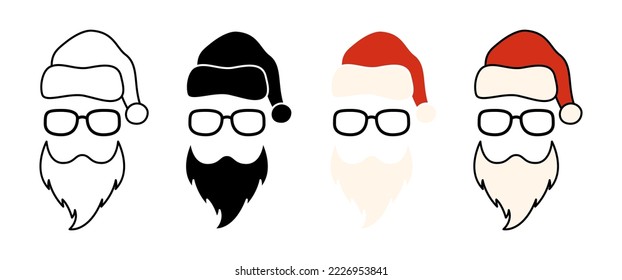 Beard with christmas hat and glasses on white background