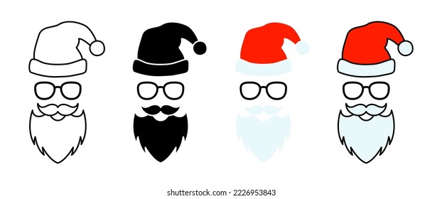 Bart mit Weihnachtsmütze und Gläsern auf weißem Hintergrund