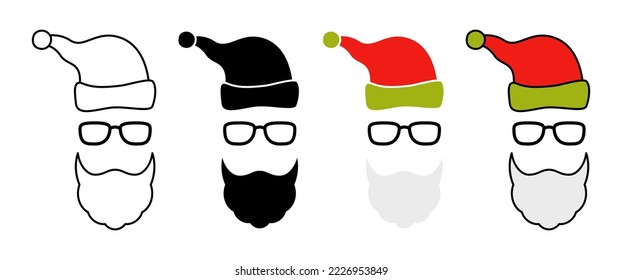 Beard with christmas hat and glasses on white background