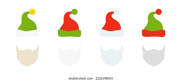 Beard with christmas hat on white background