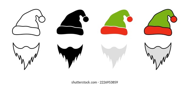 Beard with christmas hat on white background