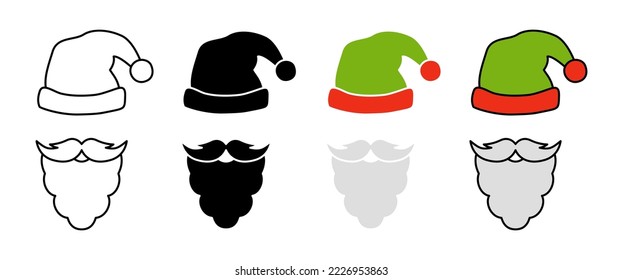 Beard with christmas hat on white background