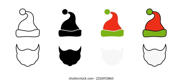 Beard with christmas hat on white background