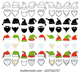 Beard with christmas hat on white background
