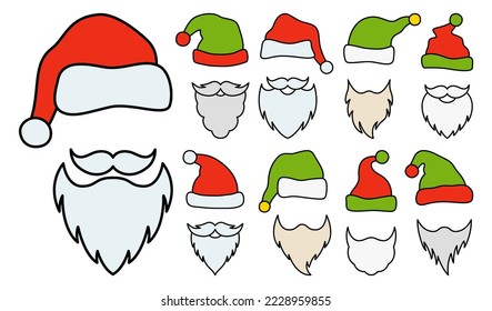 Beard with christmas hat on white background