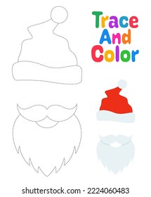 Beard with christmas hat, tracing worksheet for kids