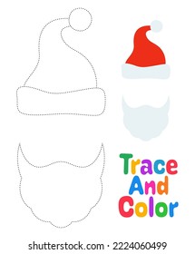 Beard with christmas hat, tracing worksheet for kids