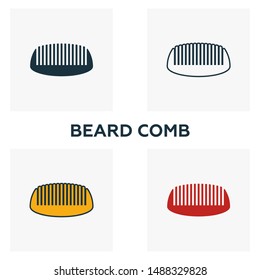 Beard Comb icon set. Four elements in diferent styles from barber shop icons collection. Creative beard comb icons filled, outline, colored and flat symbols.