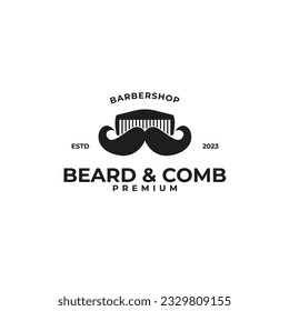 Beard and Comb Logo Design Concept Vector Illustration Symbol Icon