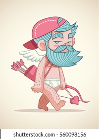 Beard Cupid Cartoon Vector Illustration