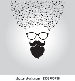 Beard Face with music note design vector illustration  