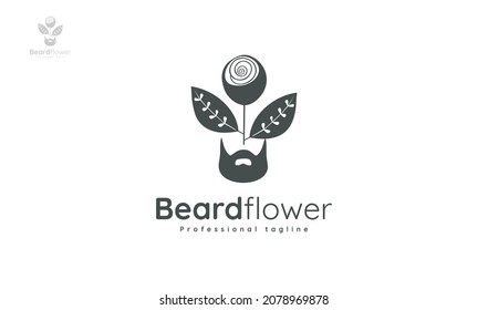 Beard flower logo design. vector
