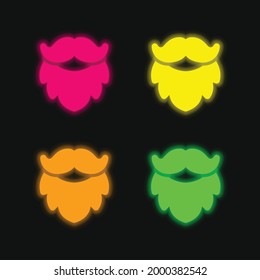 Beard four color glowing neon vector icon