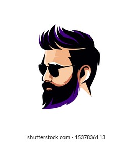 Beard Gentle Man Logo Vector Illustration, Geek Glasses, Barber shop Logo logo template, Haircut men vector