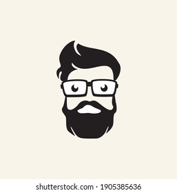 Beard Gentle Man Logo Vector Illustration, Geek Glasses, 
Barber shop Logo logo template, Haircut men vector