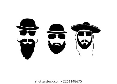 Beard, glasses, hat. Barber shop. Vector stock illustration eps10. Isolate on white background, empty outline.