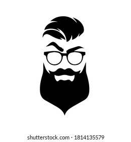 Beard, glasses, moustache and eye brows silhouette of male face, doodle for barber shop logo, fashion for men icon, hand drawn gentleman grooming vector illustration