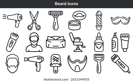Beard grooming icons set barber shop tools