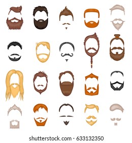 Beard and hair man face mask hairstyle cartoon vector collection