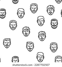 beard hair style face male Vector Seamless Pattern Thin Line Illustration