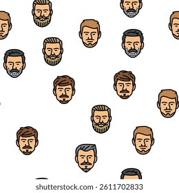 beard hair style face male Vector Seamless Pattern Thin Line Illustration