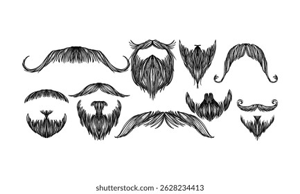 beard handdrawn engraving doodle collection