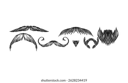 beard handdrawn engraving doodle collection