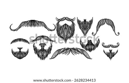 beard handdrawn engraving doodle collection