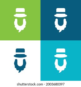 Beard And Hat Flat four color minimal icon set