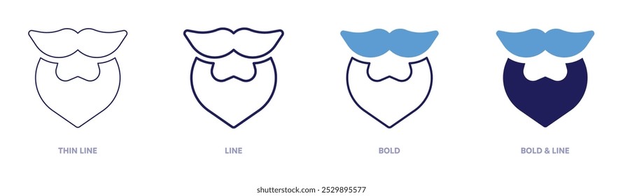 Beard icon in 4 different styles. Thin Line, Line, Bold, and Bold Line. Duotone style. Editable stroke.